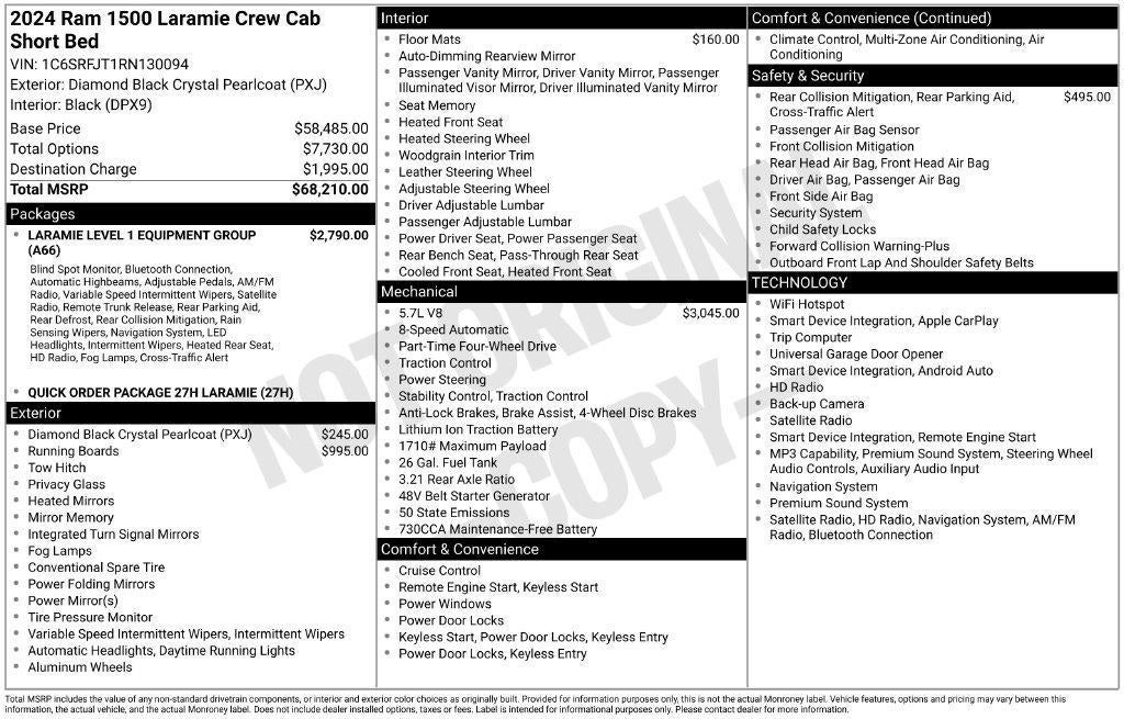 2024 RAM 1500 Laramie Crew Cab 4x4 5'7' Box