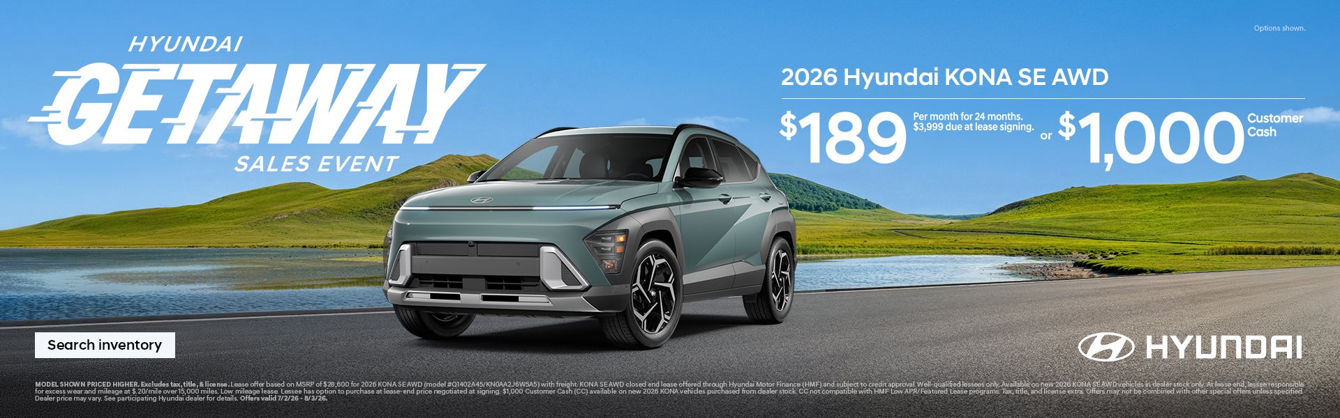 2026 Hyundai Kona Lease or Customer Cash Offer